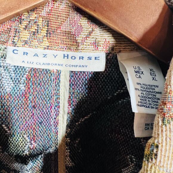 Vintage 90s Crazy Horse Tapestry Jacket Needlepoint Blazer Tan - XL - Picture 5 of 5